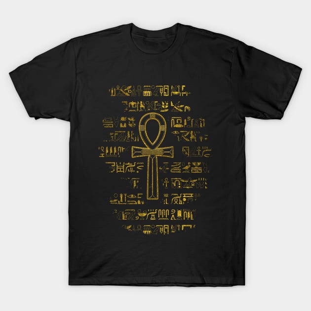 Gold Egyptian Ankh Cross symbol T-Shirt by Nartissima